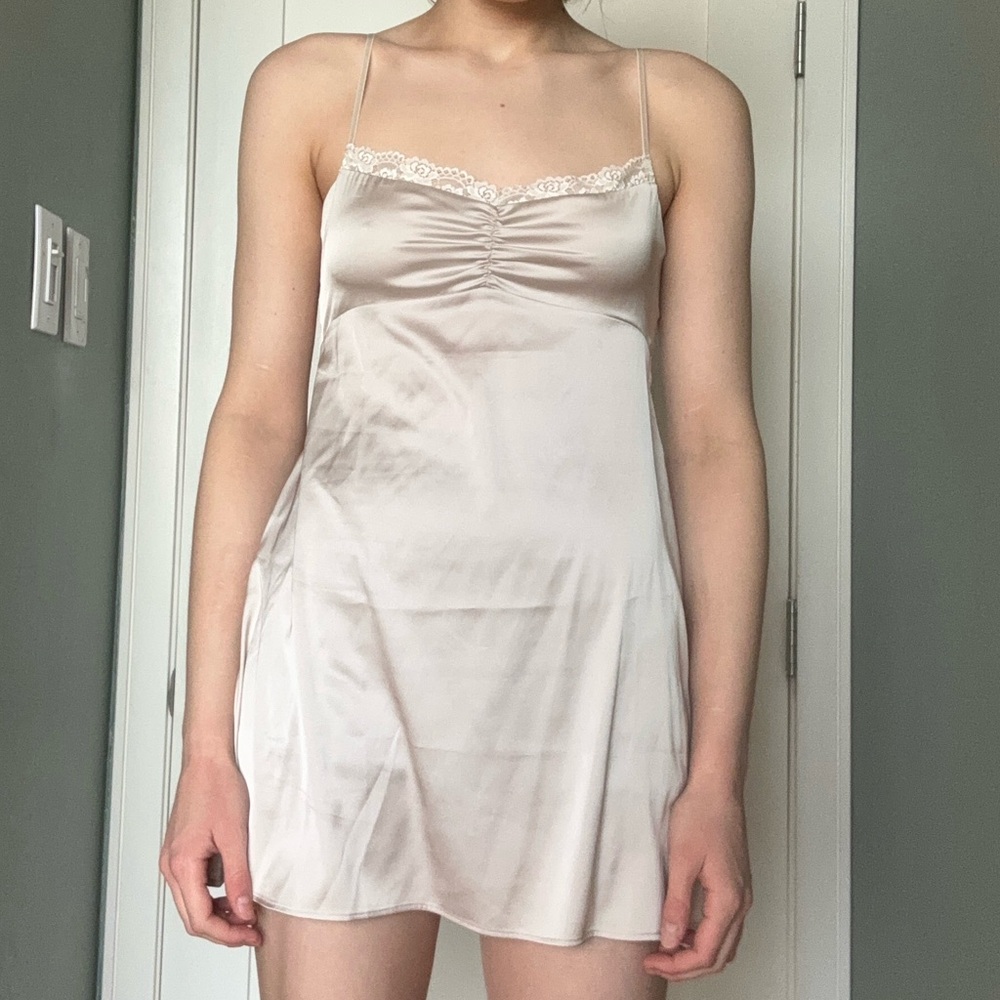 Out From Under Elegant Cream Slip Dress With Lace Details